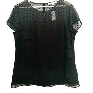 Loft Black Tired Front Blouse Size Medium NWT